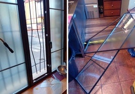 Reja forzada de la venta por donde accedieron al interior y algunos de los daños provocados.
