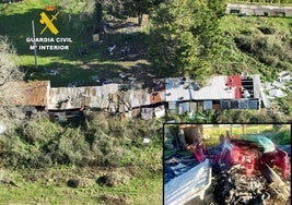 Imagen de los cobertizos ilegales y los residuos peligrosos amontonados en la finca.