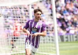 Raúl Moro celebra el gol que marcó ante Osasuna este domingo.