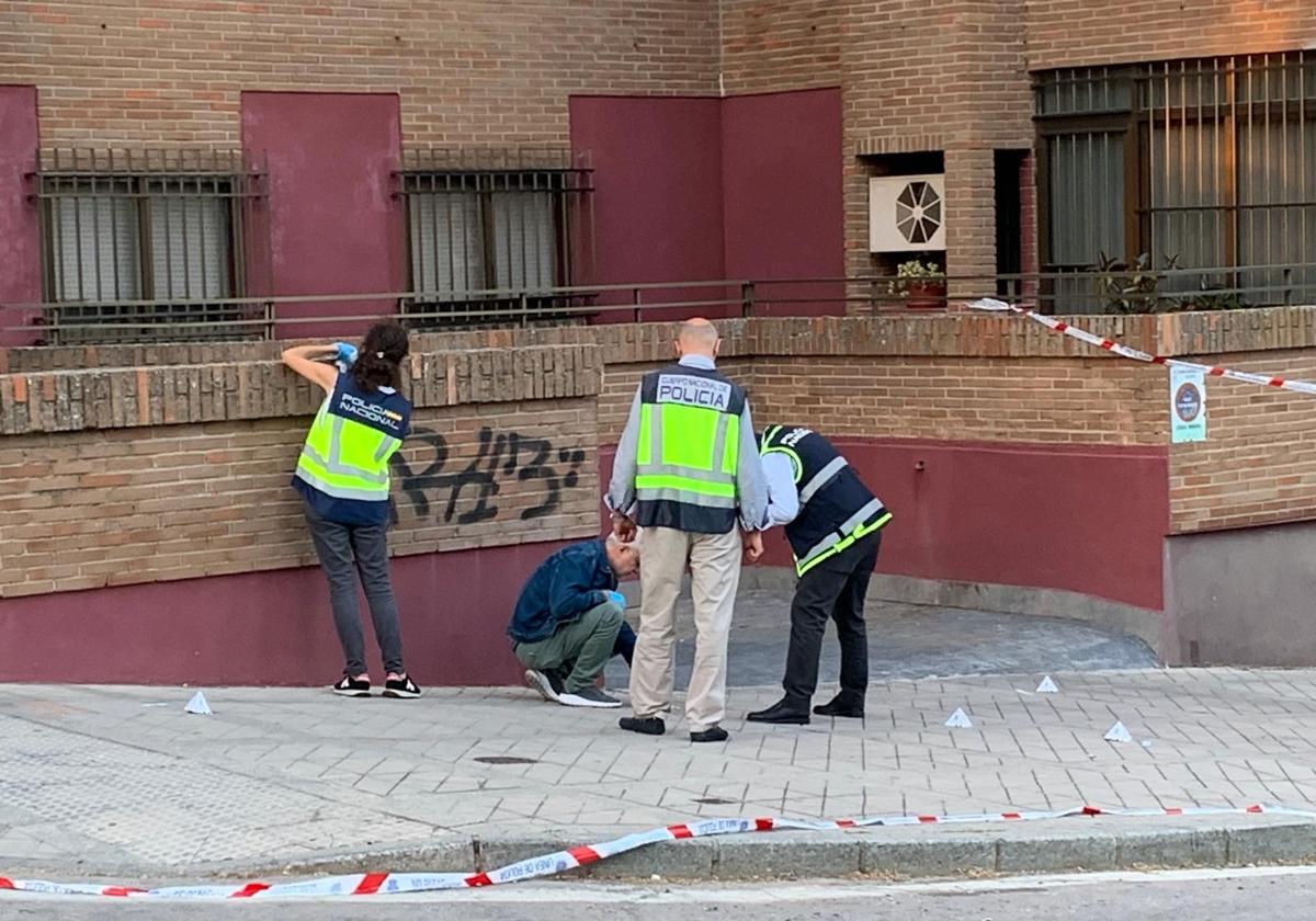 Agentes de la Policía Nacional toman muestras en el lugar de los hechos.