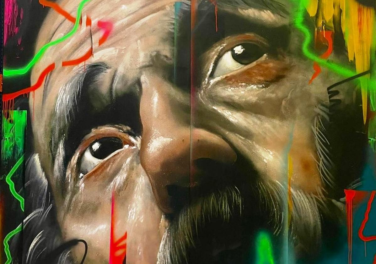 'San Pedro de Salzillo al Street Art' (2021), de Amado. Díptico 250x244cm, aerosol en tablas.