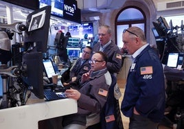 Operadores en la Bolsa de Nueva York.
