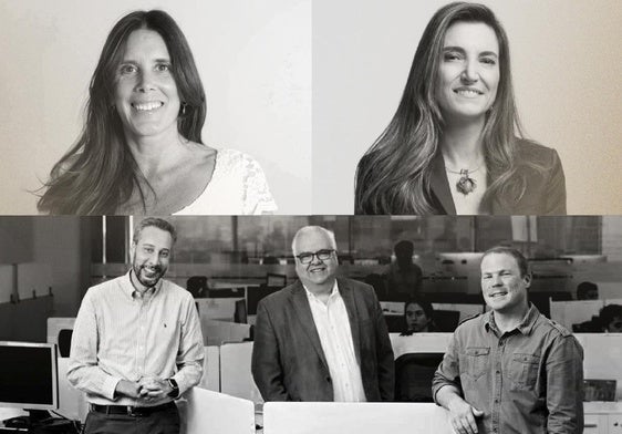 De arriba a abajo, de izquierda a derecha, Laura Zommer, Patrícia Campos y el equipo de Armando.info.
